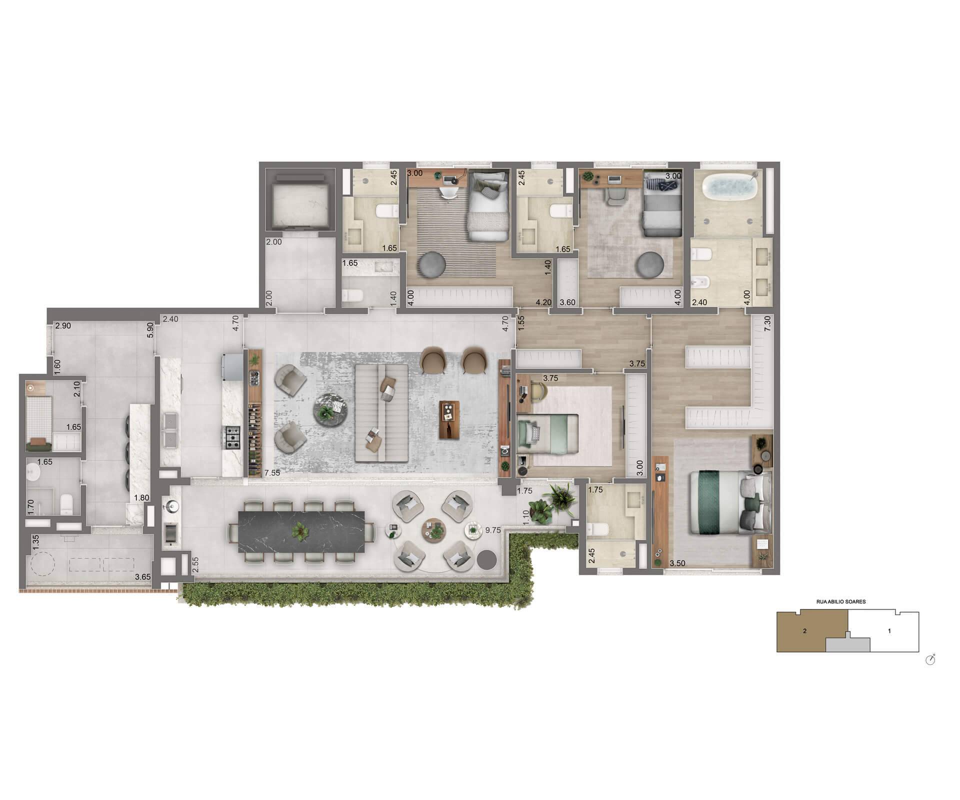 TORRE 3 - PLANTA TIPO PADRÃO 232,5m²